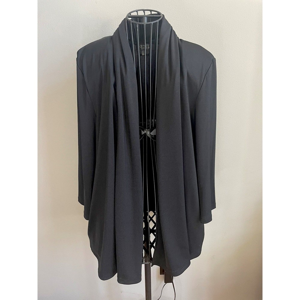 Kasper Womens Long Sleeve Black Open Front Cardigan Size Large